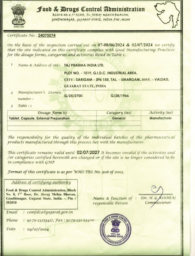 Official WHO-GMP Certificate